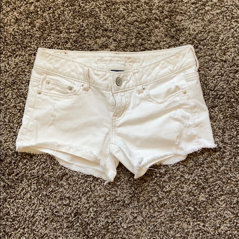 American Eagle white denim distressed shorts